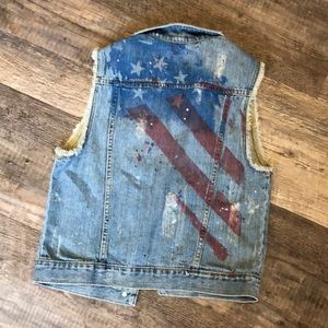 BDG denim vest with American flag print on back